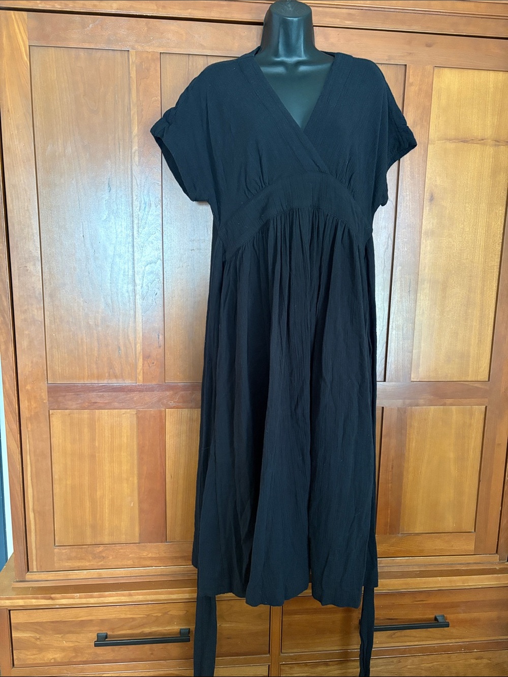 Hatch Black V-Neck Gathered Waist Midi Dress